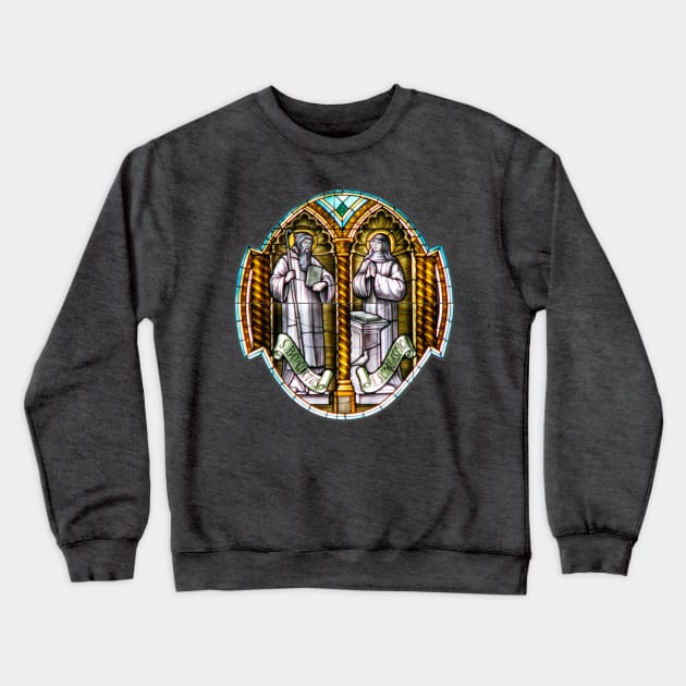 Saint Benedict and Saint Scholastica Stained Glass Crewneck Sweatshirt by Catholicamtees